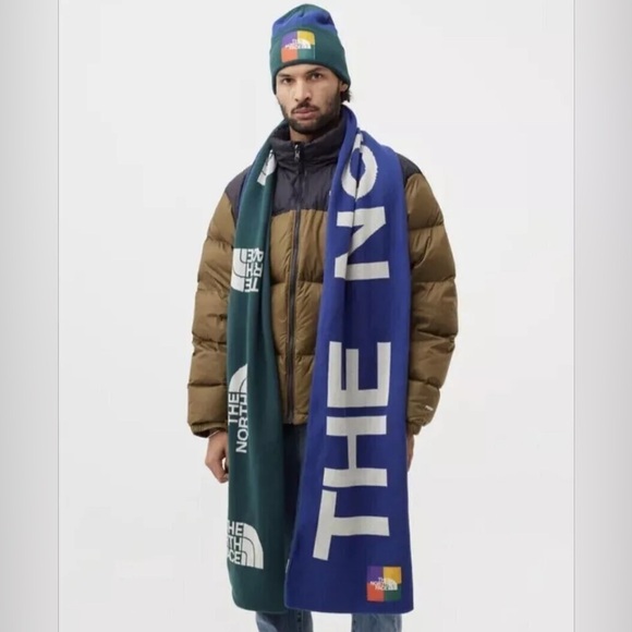 The Northface Color Block Scarf TNF Blue / Green OS Logo 96” x 12” - NEW - Picture 1 of 6